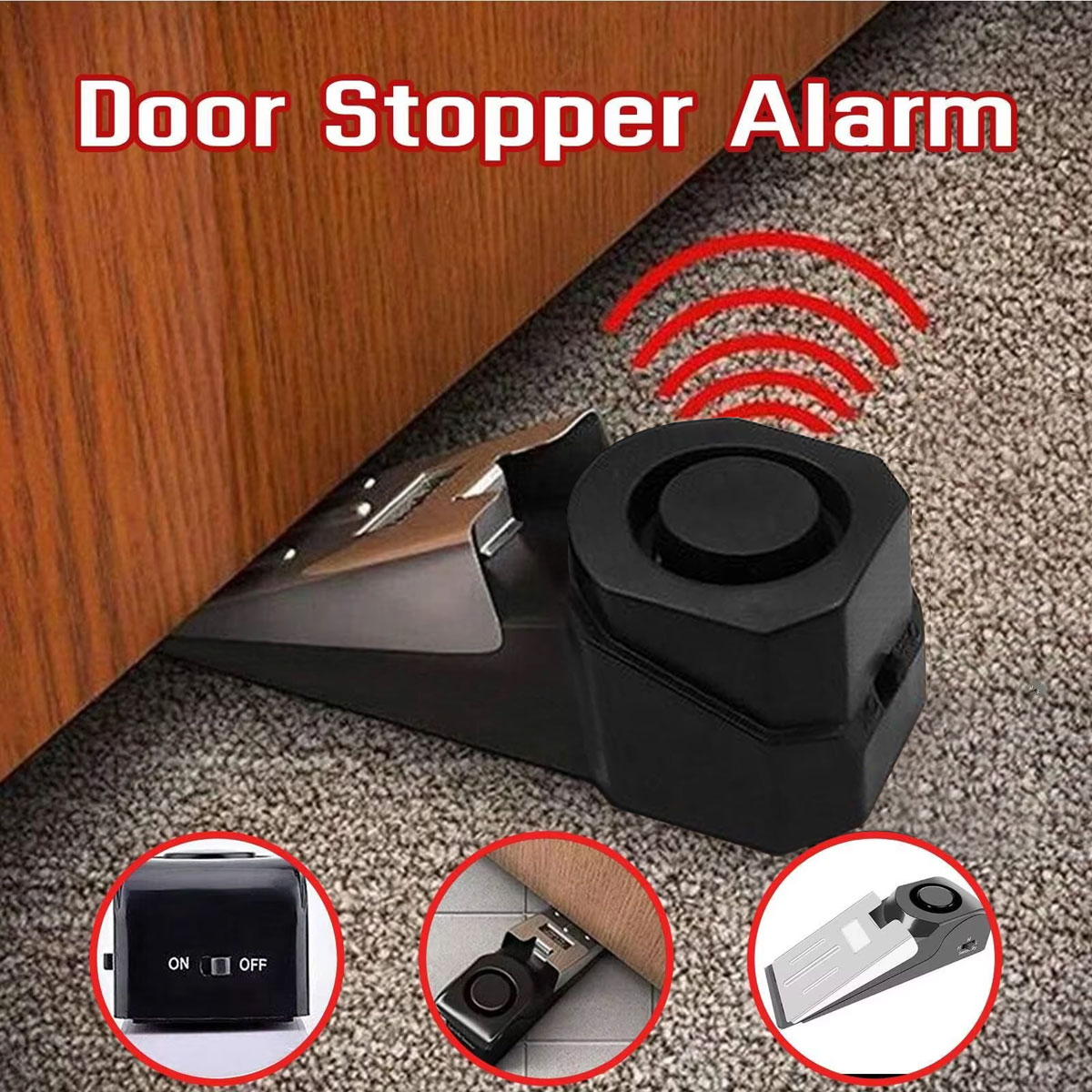 Door Stop Alarm - Kabelloses Türstopper-Alarmsystem 120dB Keilförmiger Sicherheits-Bodentürstopper Haus-Türstopper